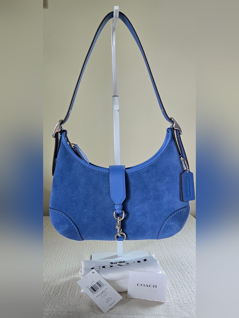 Coach Hampton Hobo Mist Blue Suede